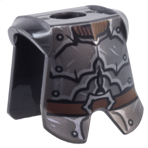 Деталь LEGO 2587pb37 Minifigure Armor Breastplate with Leg Protection with Dark Silver Crude Plate Mail Armor, Rivets, Dark Brown Belt and Collar Pattern