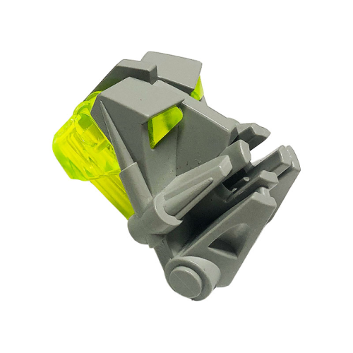 Деталь LEGO 32553c02 Bionicle Head Connector Block 3 x 4 x 1 2/3 with Trans-Neon Green Eye / Brain Stalk (32553 / 32554) - Light Gray