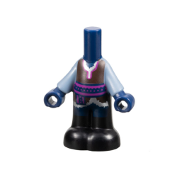 Micro Doll, Body with Molded Sand Blue Top and Black Pants and Printed Reddish Brown Tunic with White Fur Trim, Magenta Sash Belt, Dark Blue Shorts Pattern Micro Doll, Body with Molded Sand Blue Top and Black Pants and Printed Reddish Brown Tunic with White Fur Trim, Magenta Sash Belt, Dark Blue Shorts Pattern