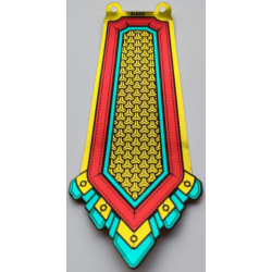 Plastic Part for Set 80012 - Armor Skirt Center with Dark Turquoise and Red Bands, Black Stitching, and Gold Chain Mail Pattern