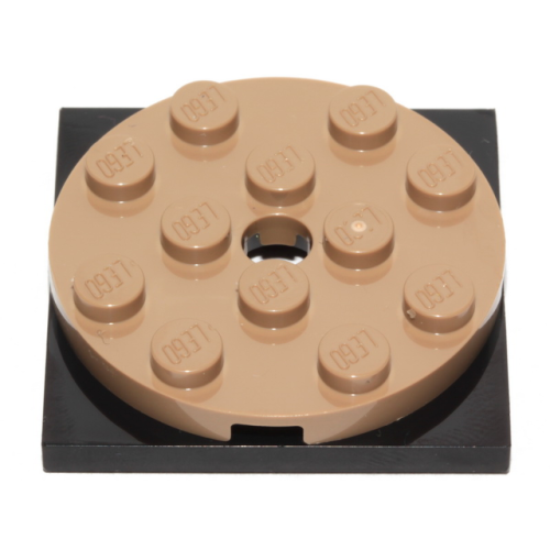 Деталь LEGO 60474c01 Turntable 4 x 4 x 2/3 with Black Square Base, Free-Spinning (60474 / 61485) - Dark Tan
