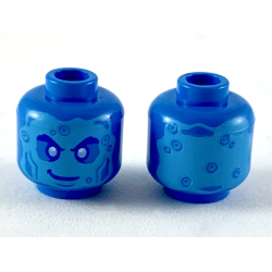 Minifigure, Head Alien with Medium Azure Face, Bright Light Blue Eyes, Bubbles, and Lopsided Smile Pattern