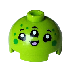 Brick, Round 2 x 2 Dome Top with Alien Face with 3 Black Eyes and Mouth, White Pupils, Medium Lavender Tongue and Green Spots Pattern Brick, Round 2 x 2 Dome Top with Alien Face with 3 Black Eyes and Mouth, White Pupils, Medium Lavender Tongue and Green Spots Pattern