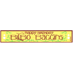 Cloth Banner Flag Rectangle with Dark Red Stylized 'HAPPY BIRTHDAY BILBO BAGGINS' and Bright Green Filigree Pattern Cloth Banner Flag Rectangle with Dark Red Stylized 'HAPPY BIRTHDAY BILBO BAGGINS' and Bright Green Filigree Pattern