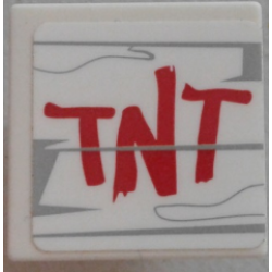 Road Sign 2 x 2 Square with Open O Clip with Red 'TNT' Over White and Gray Wood Grain Pattern (Sticker) - Set 75824