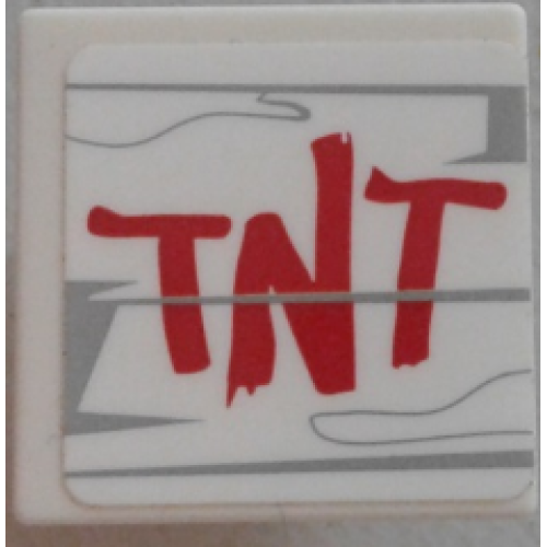 Деталь LEGO 15210pb027 Road Sign 2 x 2 Square with Open O Clip with Red 'TNT' Over White and Gray Wood Grain Pattern (Sticker) - Set 75824