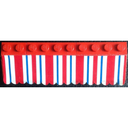Деталь LEGO BA130pb01 Stickered Assembly 10 x 3 x 1 with Blue, Red, and White Stripes Awning Pattern (Sticker) - Set 6372-1 - 2 Slope 33 3 x 4, 1 Slope 33 3 x 2