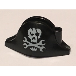 Minifigure, Headgear Hat, Pirate Bicorne with Skull with Eye Patch and Wrenches Crossbones Pattern Minifigure, Headgear Hat, Pirate Bicorne with Skull with Eye Patch and Wrenches Crossbones Pattern