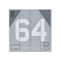 Tile 6 x 6 with Bottom Tubes with White '64' on Metal Aircraft Panels with Rivets and Dark Bluish Gray Corners Pattern (Sticker) - Set 76042