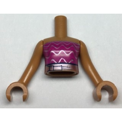 Torso Mini Doll Girl Magenta Strapless Top and Metallic Pink Belt and Waves Pattern, Medium Nougat Arms with Hands