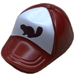 Minifigure, Headgear Cap - Short Curved Bill with Seams and Button on Top with Dark Brown Beaver Silhouette on White Background Pattern