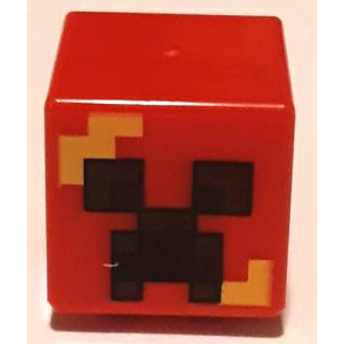 Деталь LEGO 19729pb047 Minifigure, Head, Modified Cube with Pixelated Black and Reddish Brown Eyes and Open Mouth Frown, Bright Light Orange Flames Pattern (Minecraft Exploding Creeper)