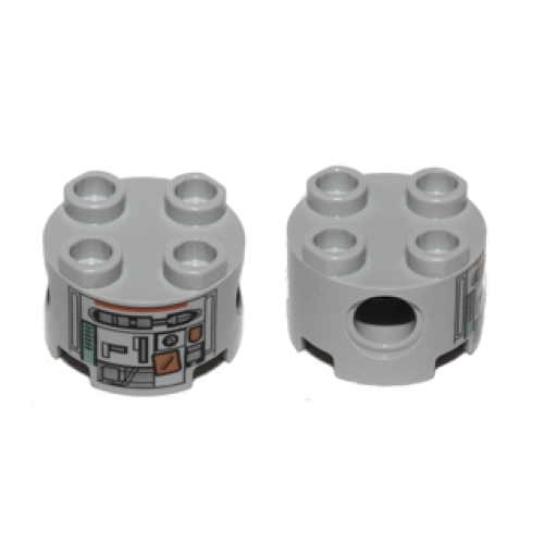 Деталь LEGO 17485pb001 Brick, Round 2 x 2 with Pin Holes with Silver and Dark Orange Robot Pattern (C1-10P)