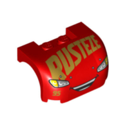 Vehicle, Mudguard 3 x 4 x 1 2/3 Curved with Front with Headlights, Open Mouth Laugh, Gold '95' and 'RUSTEZE' Pattern (Lightning McQueen) Vehicle, Mudguard 3 x 4 x 1 2/3 Curved with Front with Headlights, Open Mouth Laugh, Gold '95' and 'RUSTEZE' Pattern (Lightning McQueen)
