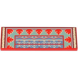 Tile 2 x 6 with Sand Blue and Sand Green Half Rug / Carpet with Leaves, Tan Lines, Geometric Shapes and Fringe Pattern