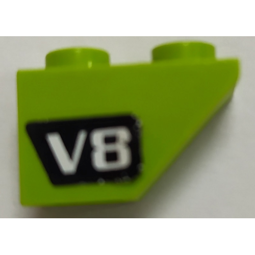 Деталь LEGO 3665pb010R Slope, Inverted 45 2 x 1 with White 'V8' on Black Background Pattern Model Right Side (Sticker) - Set 4589