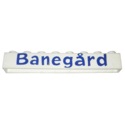Brick 1 x 8 without Bottom Tubes with Cross Side Supports with Blue 'Banegård' Pattern
