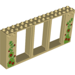 Door, Frame 2 x 16 x 6 with 3 Openings and 2 Studs on Either Side on Front with Vines and Flowers Pattern Door, Frame 2 x 16 x 6 with 3 Openings and 2 Studs on Either Side on Front with Vines and Flowers Pattern