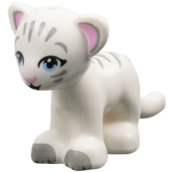 Cat, Friends Style, Large, Baby Cub (Tiger) with Bright Light Blue Eyes, Bright Pink Nose, Light Bluish Gray Paws and Stripes Pattern