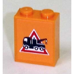 Brick 1 x 2 x 2 with Inside Axle Holder with Tow Truck Danger Sign Pattern Facing Left (Sticker) - Sets 7638 / 7642 / 7686 Brick 1 x 2 x 2 with Inside Axle Holder with Tow Truck Danger Sign Pattern Facing Left (Sticker) - Sets 7638 / 7642 / 7686