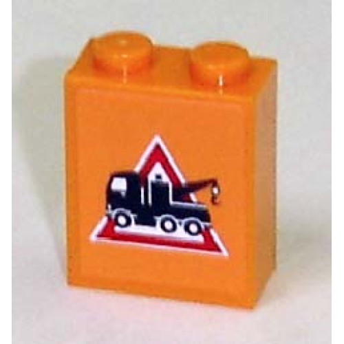 Деталь LEGO 3245bpb13L Brick 1 x 2 x 2 with Inside Axle Holder with Tow Truck Danger Sign Pattern Facing Left (Sticker) - Sets 7638 / 7642 / 7686