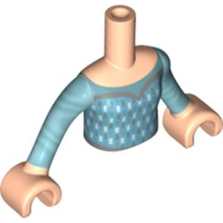 Torso Mini Doll Girl Medium Azure Dress with Metallic Light Blue and Silver Pattern, Light Nougat Arms with Hands with Metallic Light Blue Sleeves