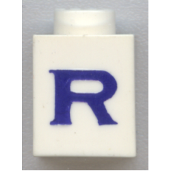 Brick 1 x 1 with Blue Capital Letter R Pattern (Serif Font)