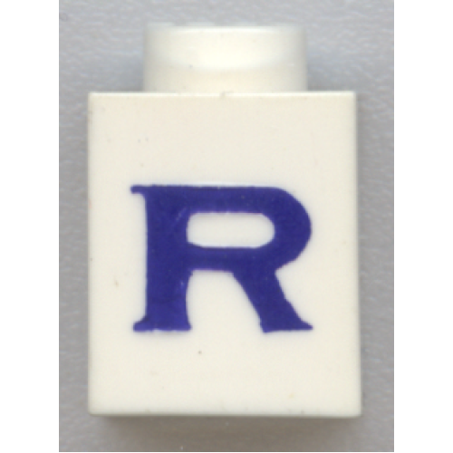 Деталь LEGO 3005ptRs Brick 1 x 1 with Blue Capital Letter R Pattern (Serif Font)