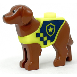 Dog, Labrador / Rescue Dog with Molded Neon Yellow Vest and Printed Dark Blue Panel and Squares with Police Badge Pattern