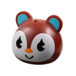 Minifigure, Head, Modified Squirrel / Cub with Ears with Molded Medium Azure Auricles and Printed White Face, Black Eyes and Orange Nose Pattern