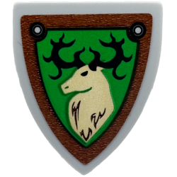 Minifigure, Shield Triangular Short with Forestmen Elk / Deer Head on Green Background with Reddish Brown Border Pattern (Sticker) - Set 910001 Minifigure, Shield Triangular Short with Forestmen Elk / Deer Head on Green Background with Reddish Brown Border Pattern (Sticker) - Set 910001