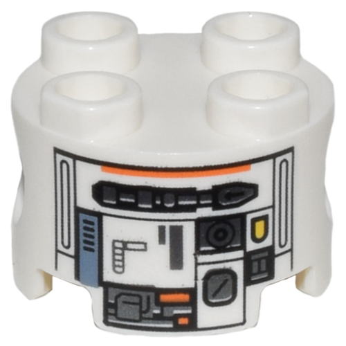 Деталь LEGO 17485pb012 Brick, Round 2 x 2 with Pin Holes with Dark Silver and Orange Robot Pattern (C1-10P)