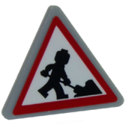 Road Sign 2 x 2 Triangle with Clip with Minifigure Worker Shoveling and 1 Pile Pattern (Sticker) - Sets 40170 / 60152 / 60200