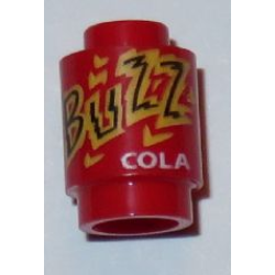 Brick, Round 1 x 1 with Black, Yellow and White 'BUZZ COLA' Pattern Brick, Round 1 x 1 with Black, Yellow and White 'BUZZ COLA' Pattern