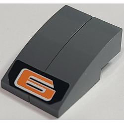 Stickered Assembly 3 x 2 x 1 with Orange '6' on Black Background Pattern (Sticker) - Set 8661 - 2 Slope, Curved 3 x 1