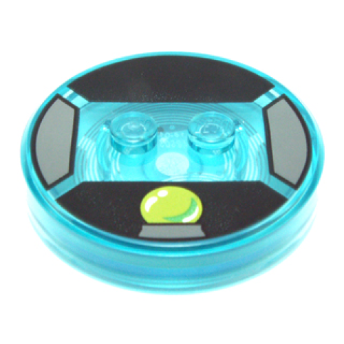 Деталь LEGO 18605c01pb40 Dimensions Toy Tag 4 x 4 x 2/3 with 2 Studs and Trans-Light Blue Bottom with Lime Crystal Ball on Black Background Pattern (Wicked Witch)
