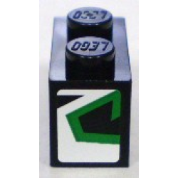 Brick 1 x 2 with Green and Black Pattern on End Model Right Side (Sticker) - Set 8898 Brick 1 x 2 with Green and Black Pattern on End Model Right Side (Sticker) - Set 8898