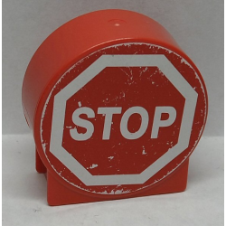 Duplo, Brick 1 x 2 x 2 Round Top with White 'STOP' in Octagon Pattern (Sticker) - Sets 9207 / 9211 (Stop Sign) Duplo, Brick 1 x 2 x 2 Round Top with White 'STOP' in Octagon Pattern (Sticker) - Sets 9207 / 9211 (Stop Sign)