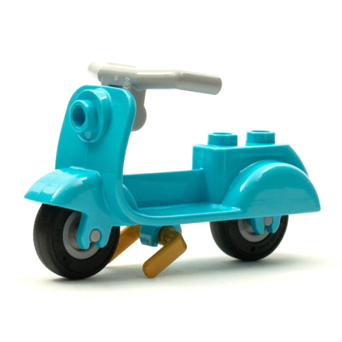 Деталь LEGO 15396c08 Scooter with Pearl Gold Stand, Light Bluish Gray Angular Handlebars, and Light Bluish Gray Wheels