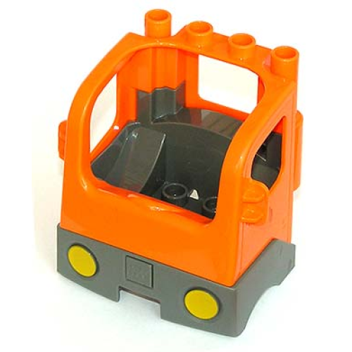 Деталь LEGO 48125c03 Duplo Cabin Truck Semi-Tractor Cab with Dark Bluish Gray Base - Orange