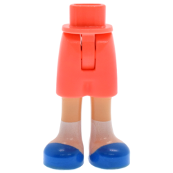 Mini Doll Hips and Shorts with Molded Medium Tan Legs and Printed Blue Slippers and White Socks Pattern - Thin Hinge
