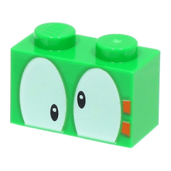 Brick 1 x 2 with Black Eyes on White Background and 2 Orange Rectangles Pattern (Super Mario Lemmy Upper Face)