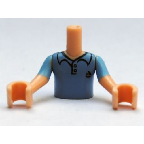 Деталь LEGO FTBpb003c01 Torso Mini Doll Boy Bright Light Blue Polo Shirt, Dark Blue Sailboat Pattern, Light Nougat Arms with Hands with Bright Light Blue Short Sleeves