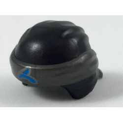 Minifigure, Headgear Ninjago Wrap Type 3 with Molded Pearl Dark Gray Bandana and Knot and Printed Dark Azure Ninjago Logogram Letter W Pattern