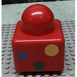 Primo Brick 1 x 1 with 3 Spots Yellow, Green and Blue Pattern