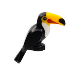 Bird, Toucan with Molded Bright Light Orange Beak and White Chest and Printed Eyes, Tip of Beak, and Red Markings Pattern
