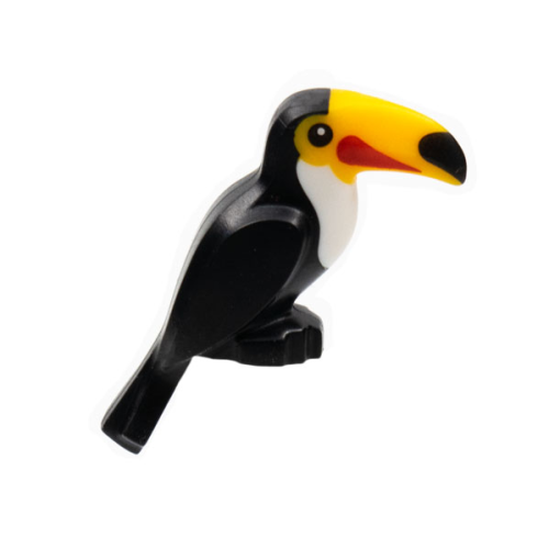 Деталь LEGO 80513pb01 Bird, Toucan with Molded Bright Light Orange Beak and White Chest and Printed Eyes, Tip of Beak, and Red Markings Pattern