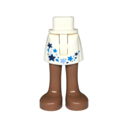 Mini Doll Hips and Skirt with Molded Medium Brown Legs and Printed Dark Blue, Dark Azure and Bright Light Blue Stars and Dots Pattern - Thin Hinge