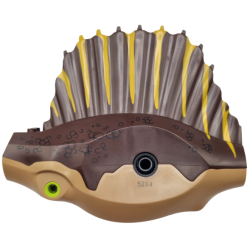 Dinosaur Body Spinosaurus with Dark Brown Top with Sail Fin with Black Scales and Bright Light Orange Stripes Pattern