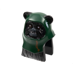 Minifigure, Head, Modified SW Ewok with Dark Green Hood with White Feather Pattern